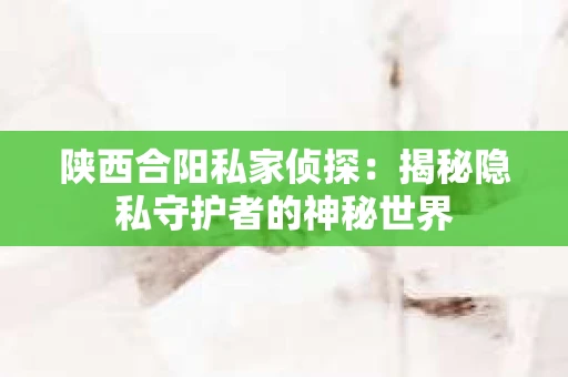 陕西合阳私家侦探：揭秘隐私守护者的神秘世界