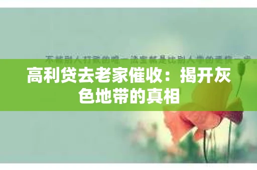 高利贷去老家催收：揭开灰色地带的真相